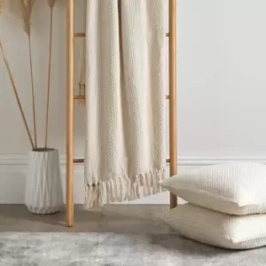 image of Hayden Textured Weave Eco-Friendly 100% Recycled Cotton Throw, Cream, 130 x 180 Cm - Drift Home