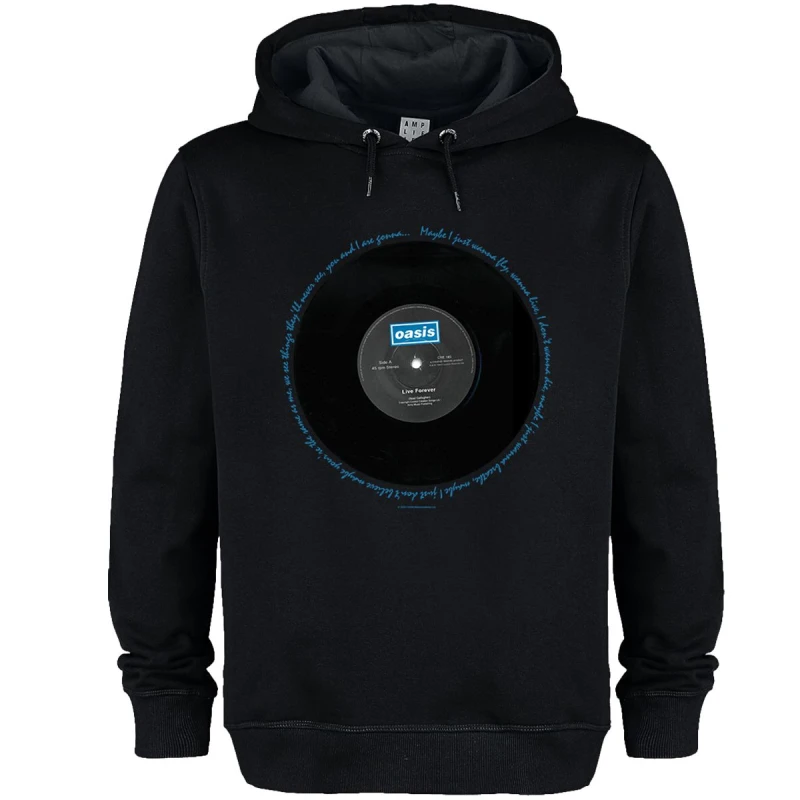 Image of Amplified Amplified Men Live Forever Lyrics Oasis Hoodie in Black Size: X-Small Black XS Male 5063652563380