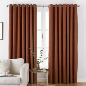 Image of Furn. Moon Herringbone Blackout Ringtop Eyelet Curtains (pair) Polyester Burnt Orange (168X137Cm)