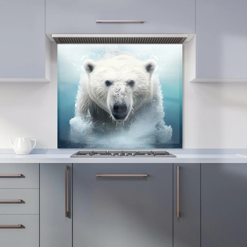 Image of Warren Reed - Designer Polar Bear Splashart Kitchen Splashback in White Size: 700mm x 650mm White Unisex 700mm x 650mm