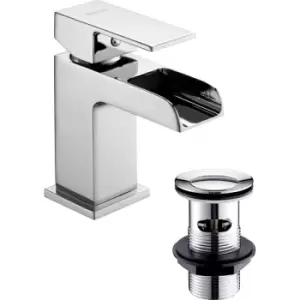 image of Deva Waterfall Taps Basin Mixer in Chrome Brass