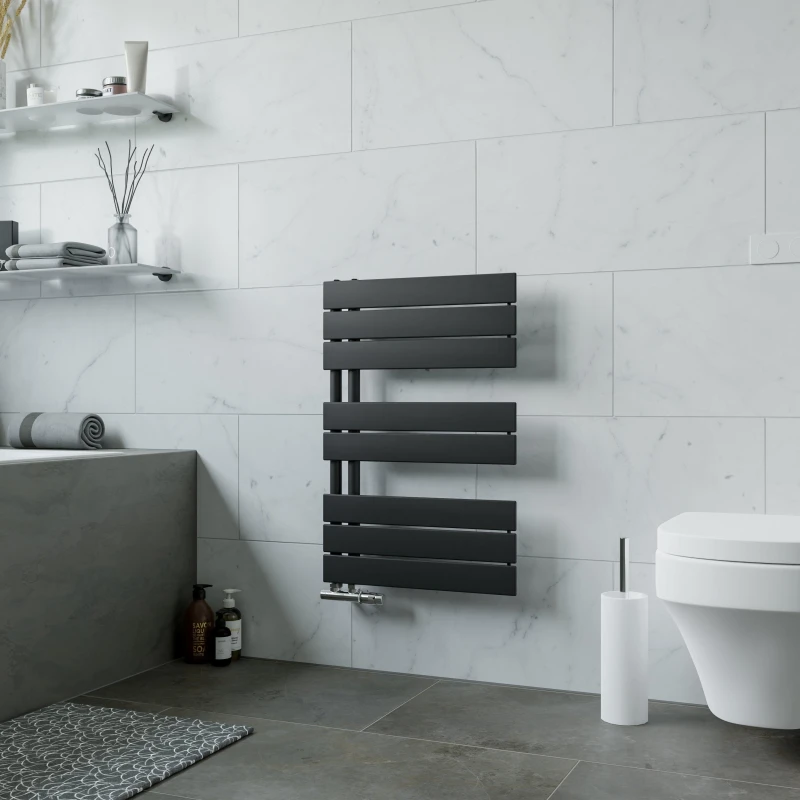 Image of Agadon Panio Up Designer Panel Towel Radiator in Black Size: 745mm x 500mm Black Unisex 745mm x 500mm
