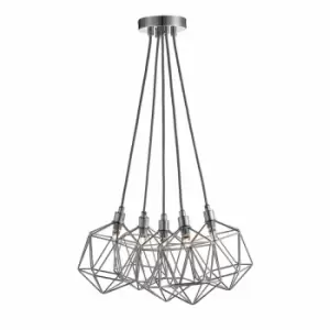 image of Nielsen Salarno Retro Style Chrome Metal Basket Cage 5 Lights Cluster Ceiling Pendant Light Fitting With Chrome Shades