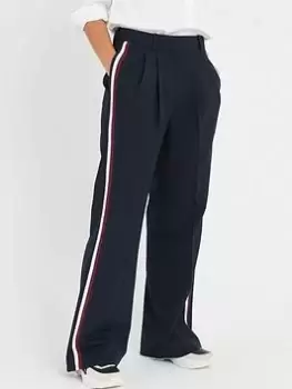 Image of Tommy Hilfiger Wide Leg Side Stripe Trousers - Navy, Size 34, Women