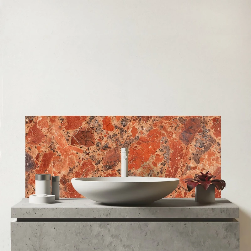Image of Warren Reed - Designer Authentic Terracotta Quartz Effect Glass Bathroom Splashback in Brown Brown Unisex