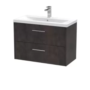 image of Hudson Reed Juno 800mm Wall Hung 2 Drawer Vanity & Mid-Edge Basin - Metallic Slate