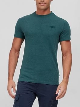 Image of Superdry Vintage Logo Embroidered T-Shirt - Green Marl, Green Marl, Size L, Men