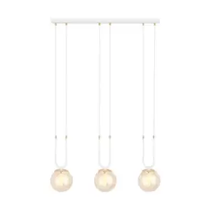 image of Glam White Globe Bar Pendant Ceiling Light with Amber Glass Shades, 3x E14