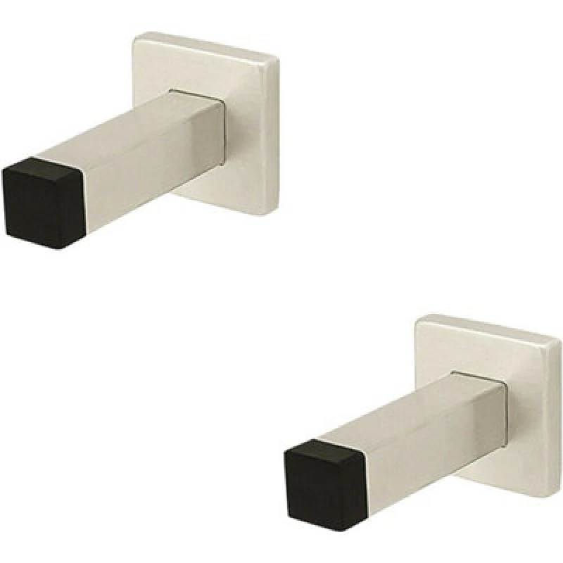 Image of Loops 2x Square Wall Mounted Doorstop on Square Rose Rubber Tip 85mm Satin Steel Metallics
