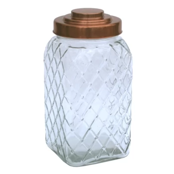 Image of Copper Lidded Square Glass Jar - 12" Large