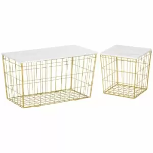 image of HOMCOM Coffee Tables Set Of 2 With Marble Effect Board White And Gold