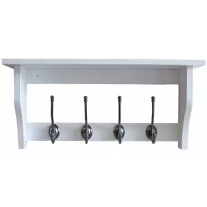 Lewiston 4 Coat Hooks with Shelf - White