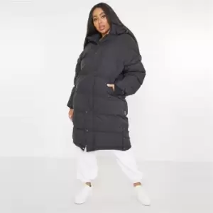 image of Missguided Plus Size Longline Puffer Coat - Black