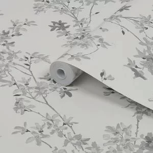 Image of Laura Ashley Forstyhia Steel Floral Smooth Wallpaper
