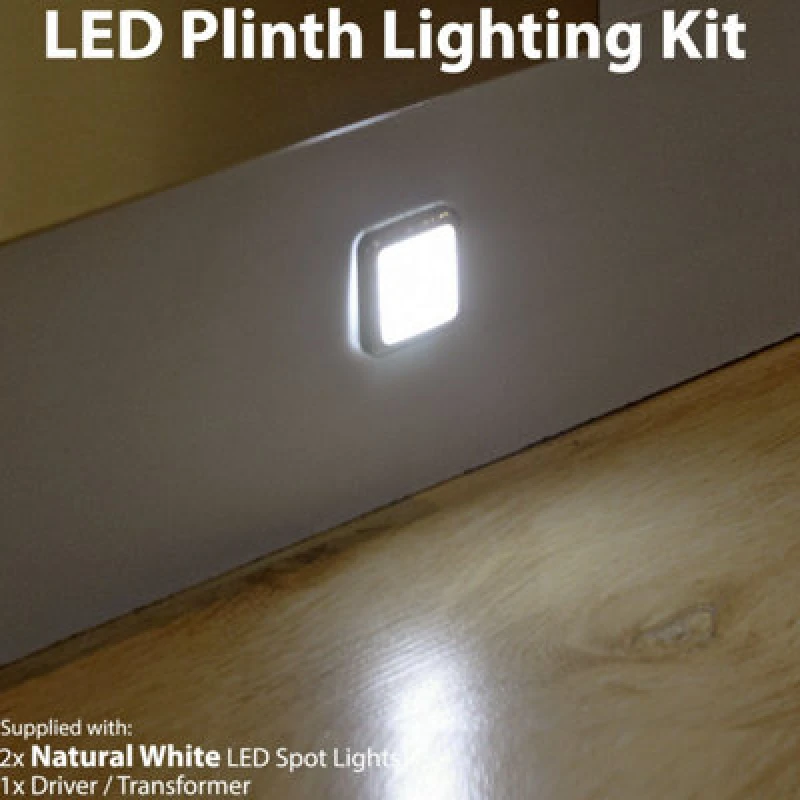 Image of Loops Square LED Plinth Light Kit 2 NATURAL White Spotlights Kitchen Bathroom Panel White