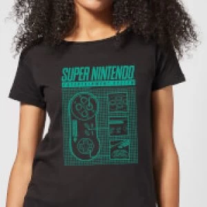 Image of Nintendo Super Nintendo Entertainment System Blueprint Womens T-Shirt - Black