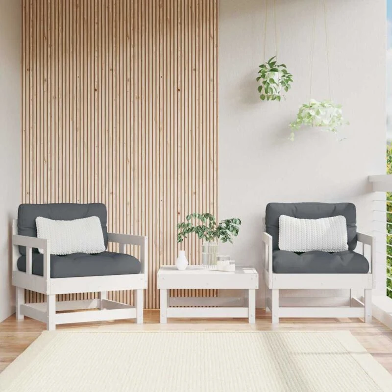Image of VIDAXL Garden Chairs with Cushions 2 pcs White Solid Wood Pine Vidaxl 8720845801663