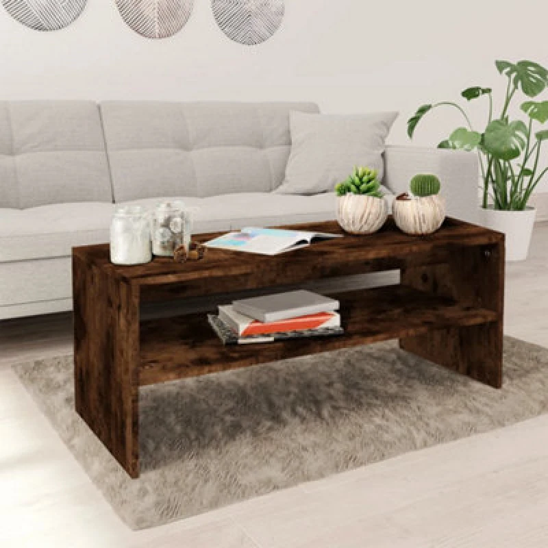 Image of Vidaxl Coffee Table Smoked Oak 100X40X40 Cm Engineered Wood, Brown 815255