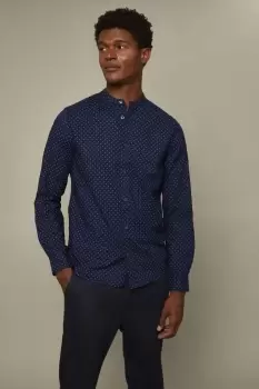 image of Navy Dot Regular Fit Long Sleeve Oxford Shirt