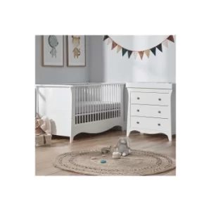 image of Cuddle Co Clara White 2 Piece 3 Drawer Dresser and Cot Bed Set