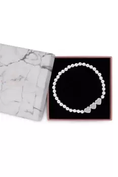 Image of Silver Plated Crystal Heart Charm Stretch Bracelet - Gift Boxed