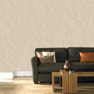 Image of Boutique Rose Gold Water Silk Sprig Wallpaper - One size - pink