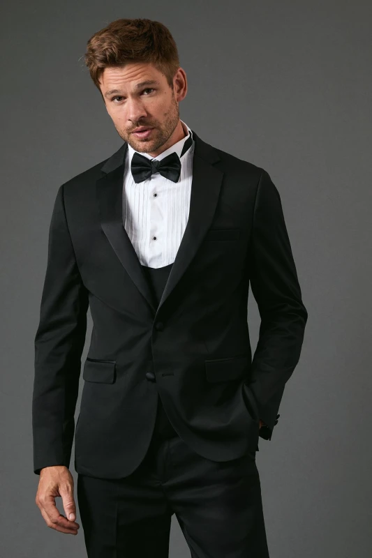 Image of Burton Mens Black Tailored Fit Tuxedo Suit Jacket Black 38R Male BBB04712