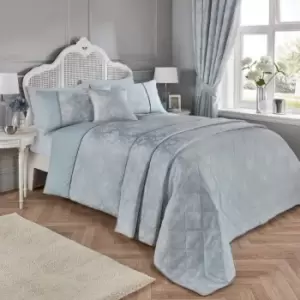 image of Dreams & Drapes Dreams and Drapes Imelda Duck Egg Duvet Cover Set - Double, Cotton, Jacquard - Blue/Green