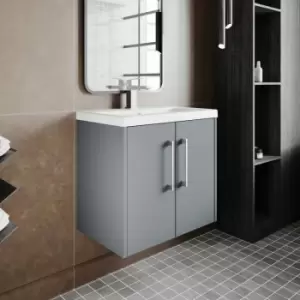 Image of Juno Wall Hung 2-Door Vanity Unit with Basin 4 600mm Wide - Coastal Grey - Hudson Reed