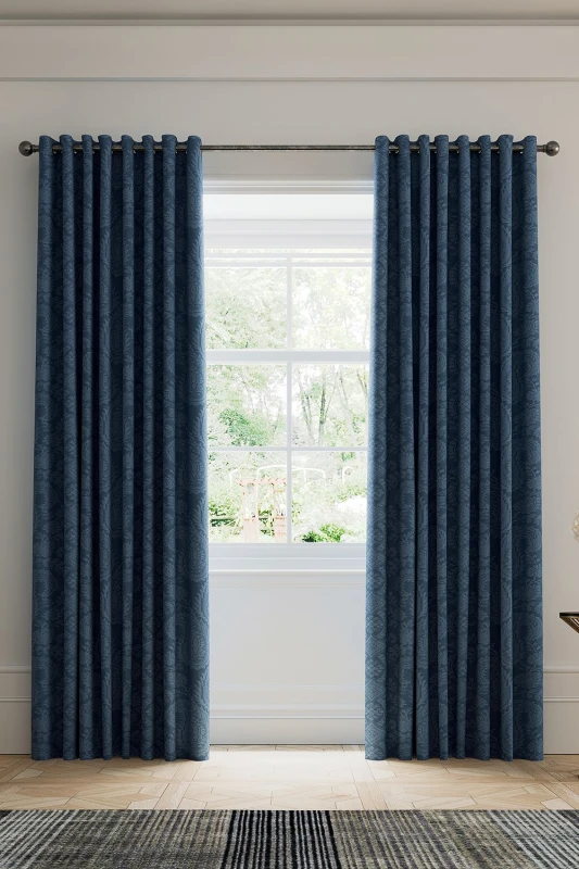 Image of V & A 'Silk Road Paisley' Lined Curtains in Blue Size: 167cm width x 137cm drop Blue Unisex 167cm width x 137cm drop