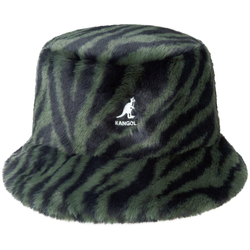 Image of Kangol Faux Fur Bucket Hat Olive Zebra unisex Extra Lge