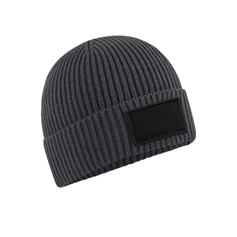 Image of Beechfield Beechfield Men Fashion Patch Beanie in Dark Grey Dark Grey One Size Male 5063238607026