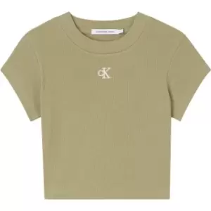 Image of Calvin Klein Jeans Rib Cropped T Shirt - Green