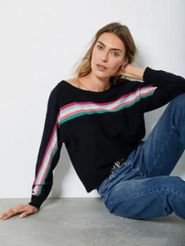 image of Mint Velvet Rainbow Stripe Batwing Jumper - Navy