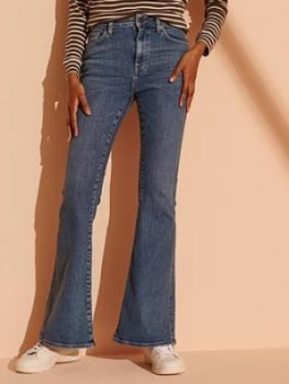 Image of Superdry High Rise Skinny Flare Jeans - Dark Blue, Size 26, Inside Leg 31, Women