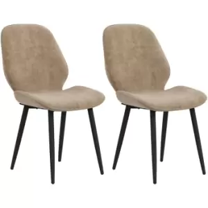 image of Homcom - Dining Chairs Set of 2, Upholstered Kitchen Chairs with Metal Legs, Brown - Brown