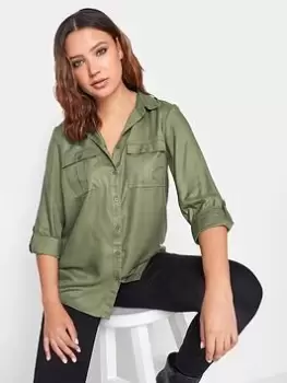 Image of Long Tall Sally Khaki Utility Shirt, Green, Size 10, Women