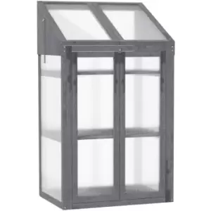 image of Outsunny - Wooden Greenhouse Cold Frame Grow House w/ Double Door for Flower Grey - Grey