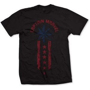 Image of Marvel Comics - Captain Marvel Star Stripe Unisex Large T-Shirt - Black