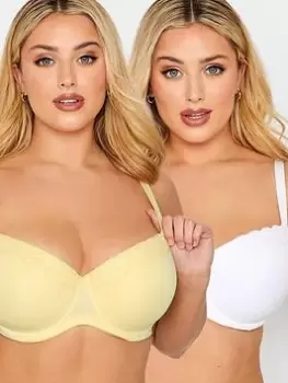 Image of Yours Yours 2 Pack Micro Lace Trim Moulded T-Shirt Bra, Yellow, Size 38E, Women