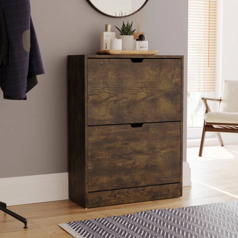 Image of Lassic Vida Designs 2 Drawer Shoe Cabinet (Handle less) Dark Brown unisex 2 Drawer