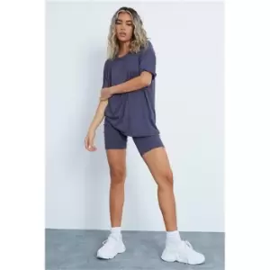 Image of I Saw It First Dark Grey Oversized T-Shirt And Cycling Short Set - Grey