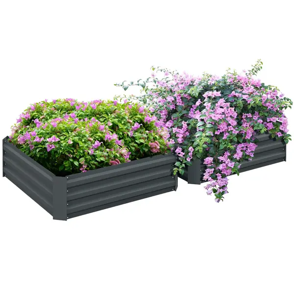 Image of Outsunny 2pk Raised Galvanised Planter Box Dark Grey