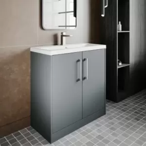 Hudson Reed Juno Floor Standing 2-Door Vanity Unit with Basin 2 800mm Wide - Coastal Grey