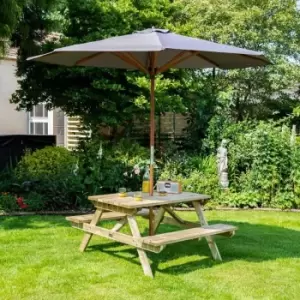 Image of Rowlinsons Garden Products Ltd - 4ft Picnic Table with Grey Parasol & Base