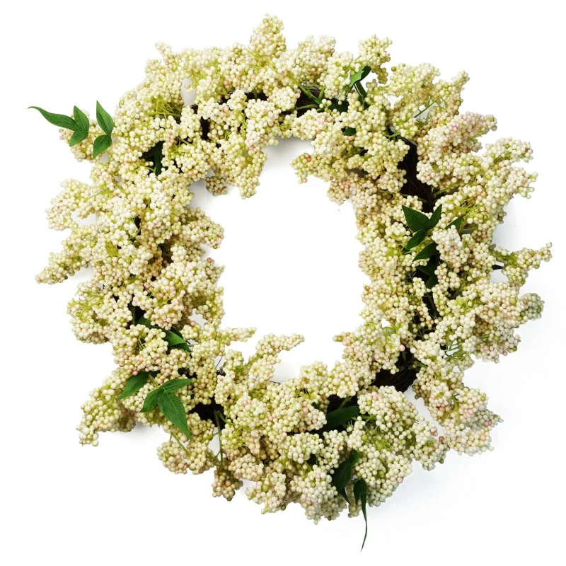 Image of Leaf 55cm Artificial Hanging White Berry Wreath White unisex