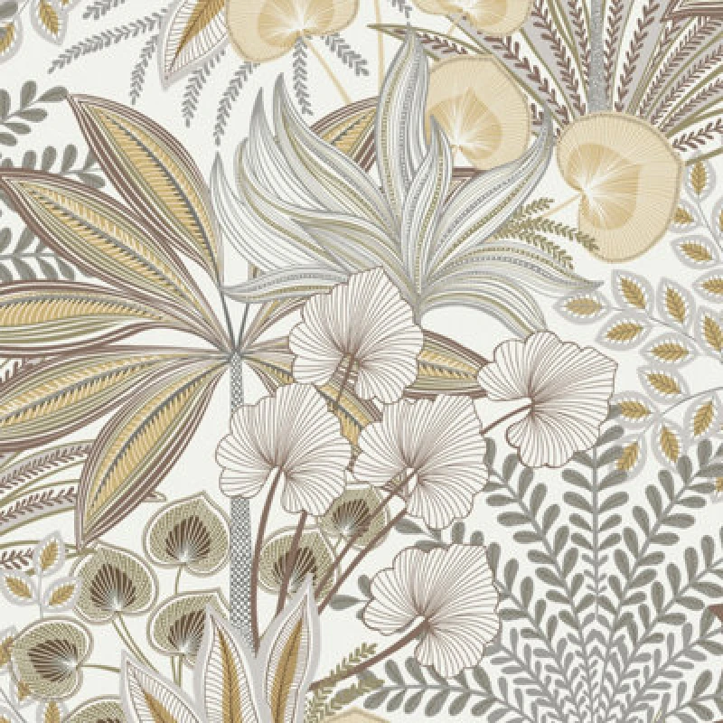 Image of Grandeco Jody Retro Jungle Botanical Textured Wallpaper, Neutral Grey