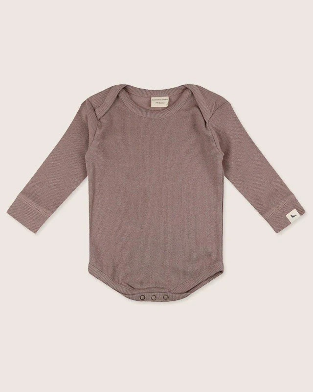 Image of Turtledove London Stone Rib Bodysuit Size: 3-6 m Stone Unisex 3-6 m