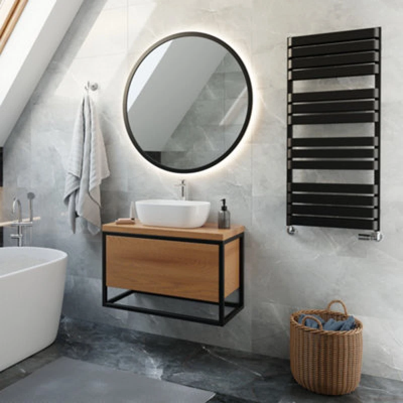 Image of Terma Warp T Bold Black Hydronic Flat Towel Warmer (W)500mm X (H)1110mm