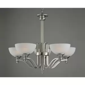 image of Impex Texas Satin Nickel White Alabaster 5 Arm Pendant Ceiling Light